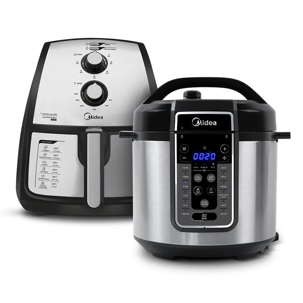 Kit Fritadeira Air Fryer 4l Cor Inox + Panela De Presso 6l Mastersteam